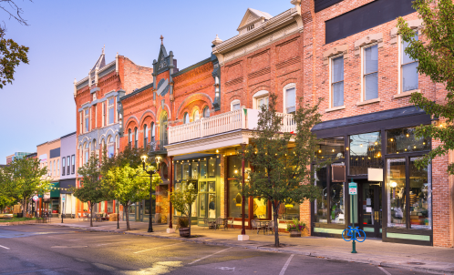 A row of retail shops on the street