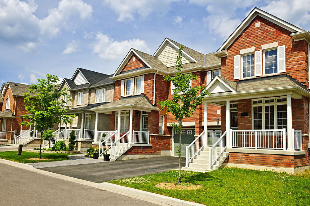 A row of towhouses in rural areas