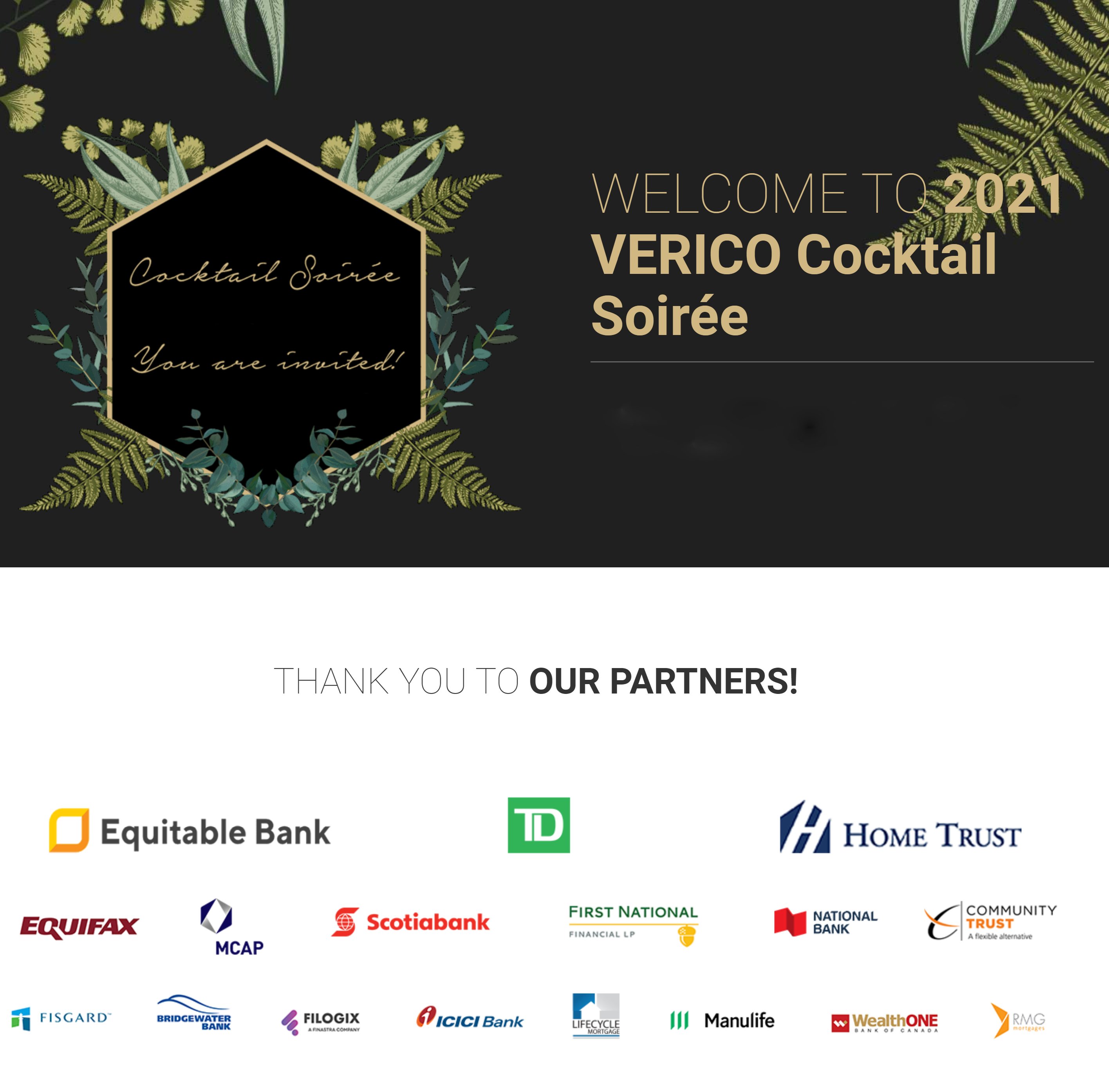 Verico Cocktail Soiree Invitation and sponsor names